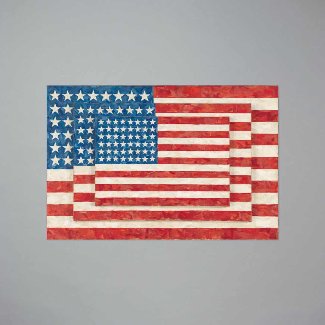 Postcard featuring Three Flags by Jasper Johns