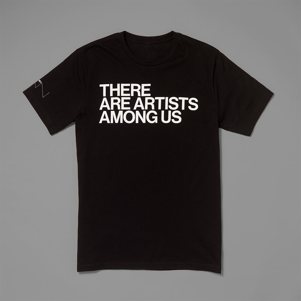 Black t-shirt that says There Are Artists Among Us in white
