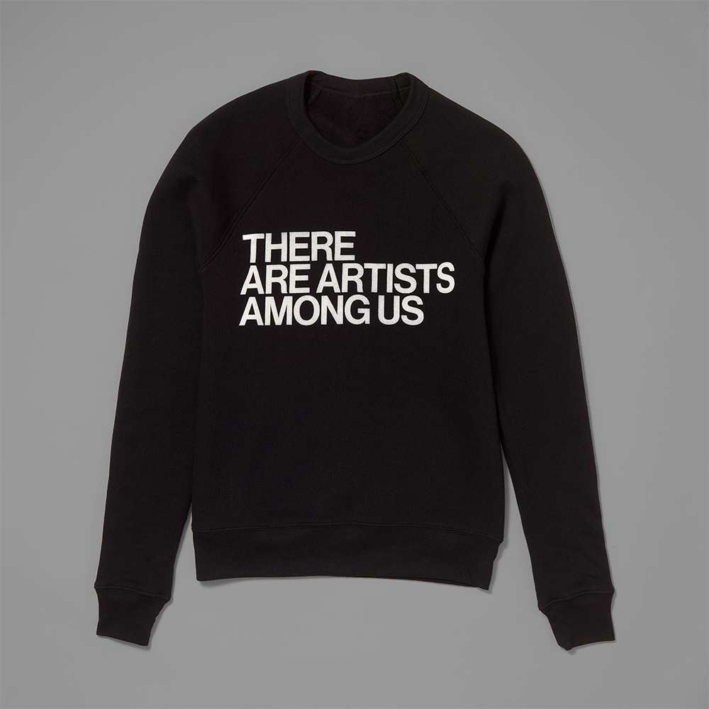 Cotton/Polyester blend black sweatshirt with There Are Artists Among Us written across in white text