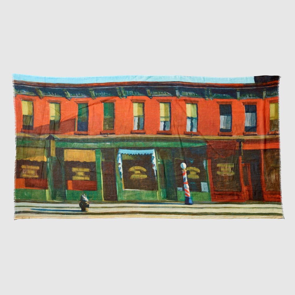 Edward Hopper Early Sunday Morning 50% Cotton and 50% Modal scarf. Measurements: 40" x 80"