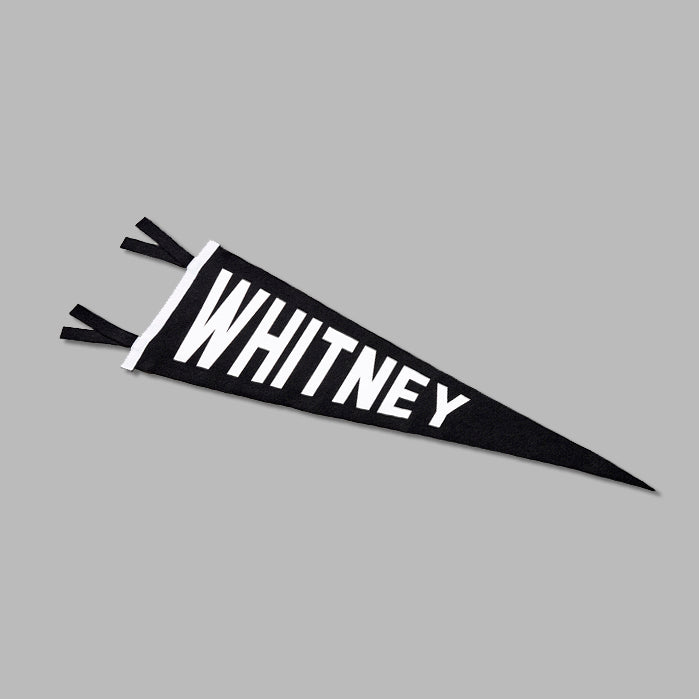 9" x 27" Screen printed felt pennant in black with "Whitney" written across in white text