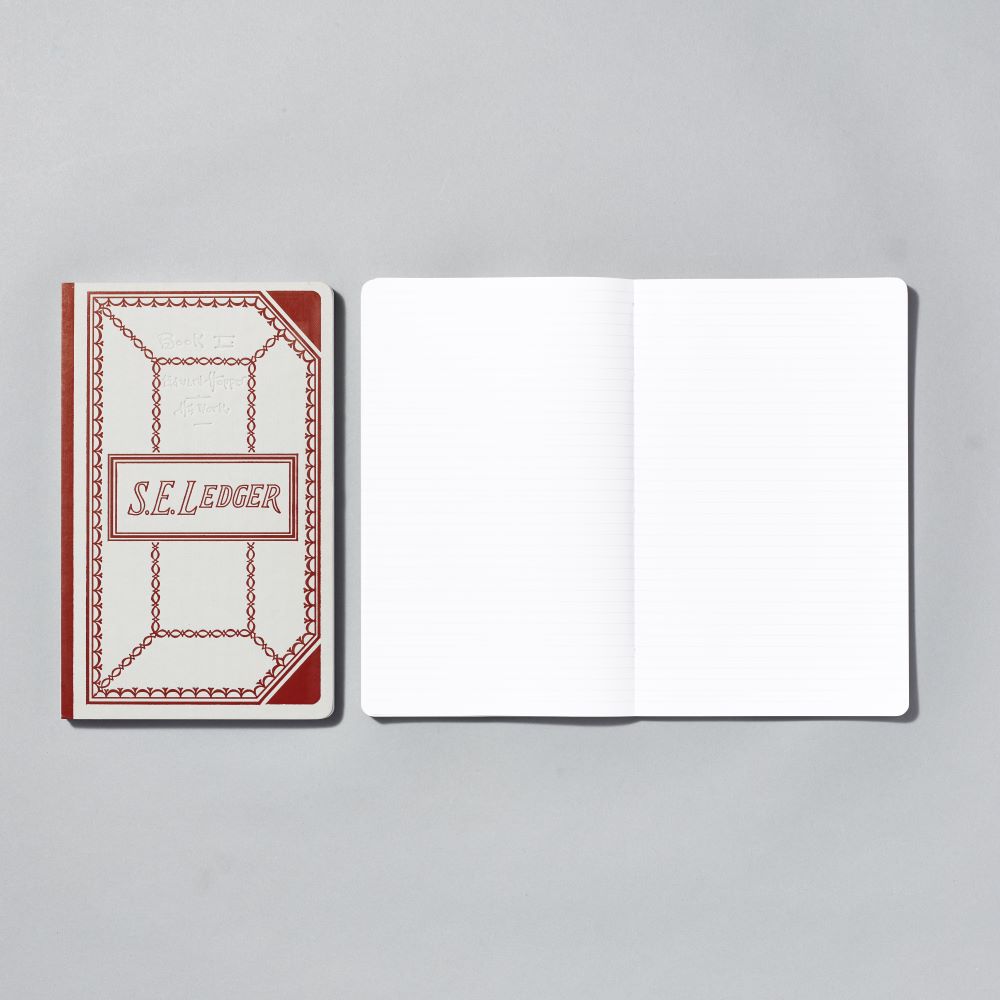Ruled notebook featuring Edward Hopper's S.E. ledgers as the front cover.