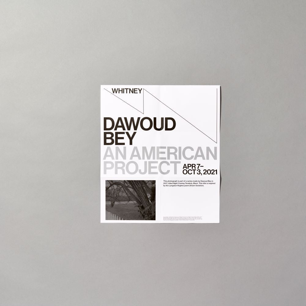 Fold out poster featuring "Dawoud Bey: An American Project" exhibition title and an artwork by the artist.
