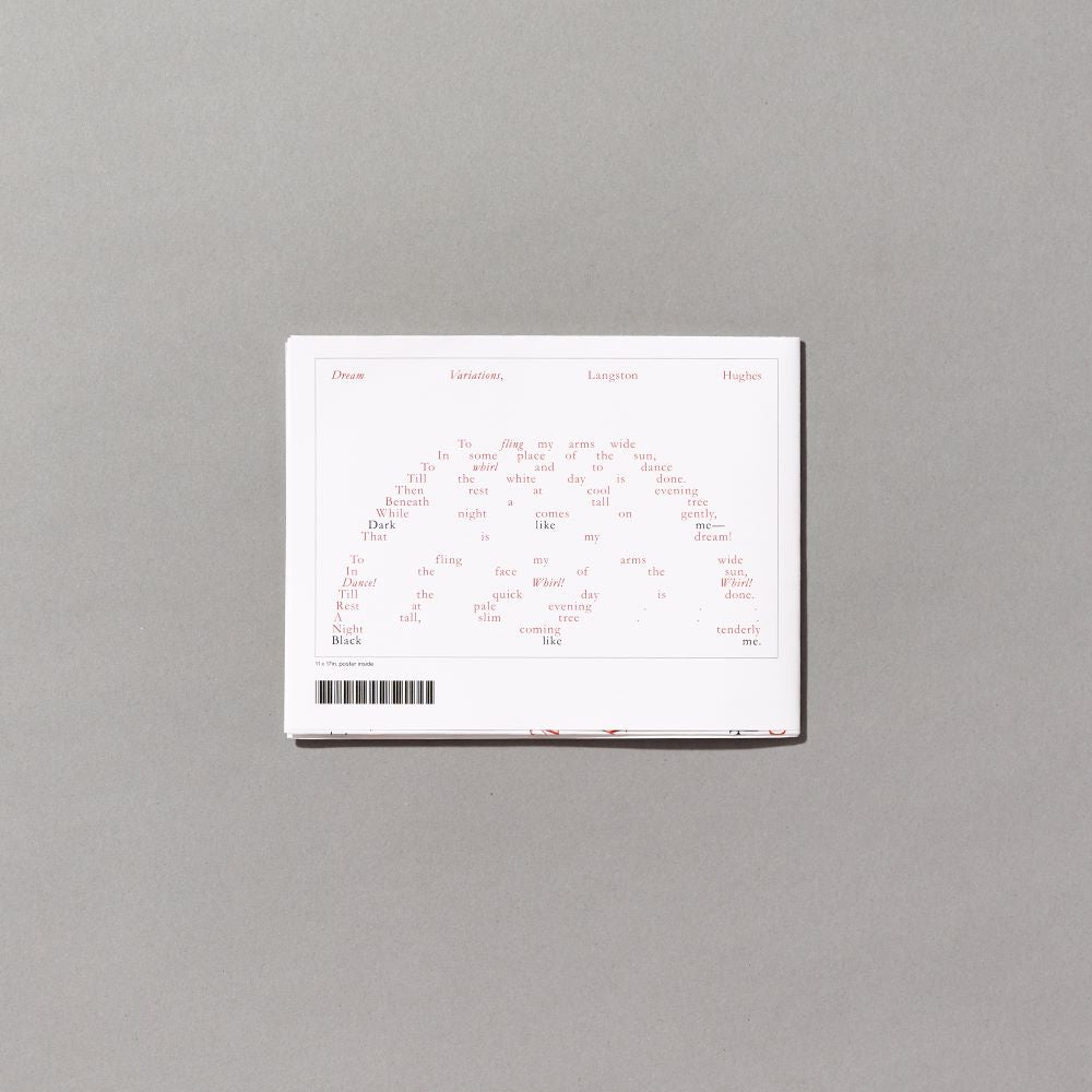 Fold out poster featuring Langston Hughes' Dream Variations featured in one of artist Dawoud Bey's works