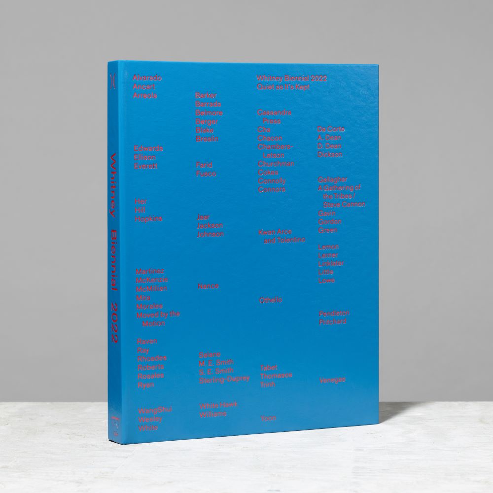 Blue front cover of the Whitney Biennial 2022: Quiet as It's Kept exhibition catalogue