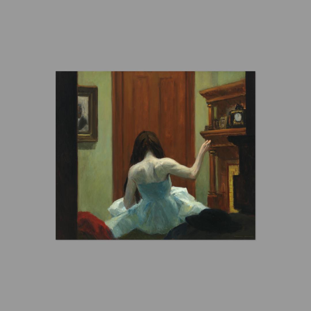 Postcard featuring Edward Hopper's 'New York Interior' artwork