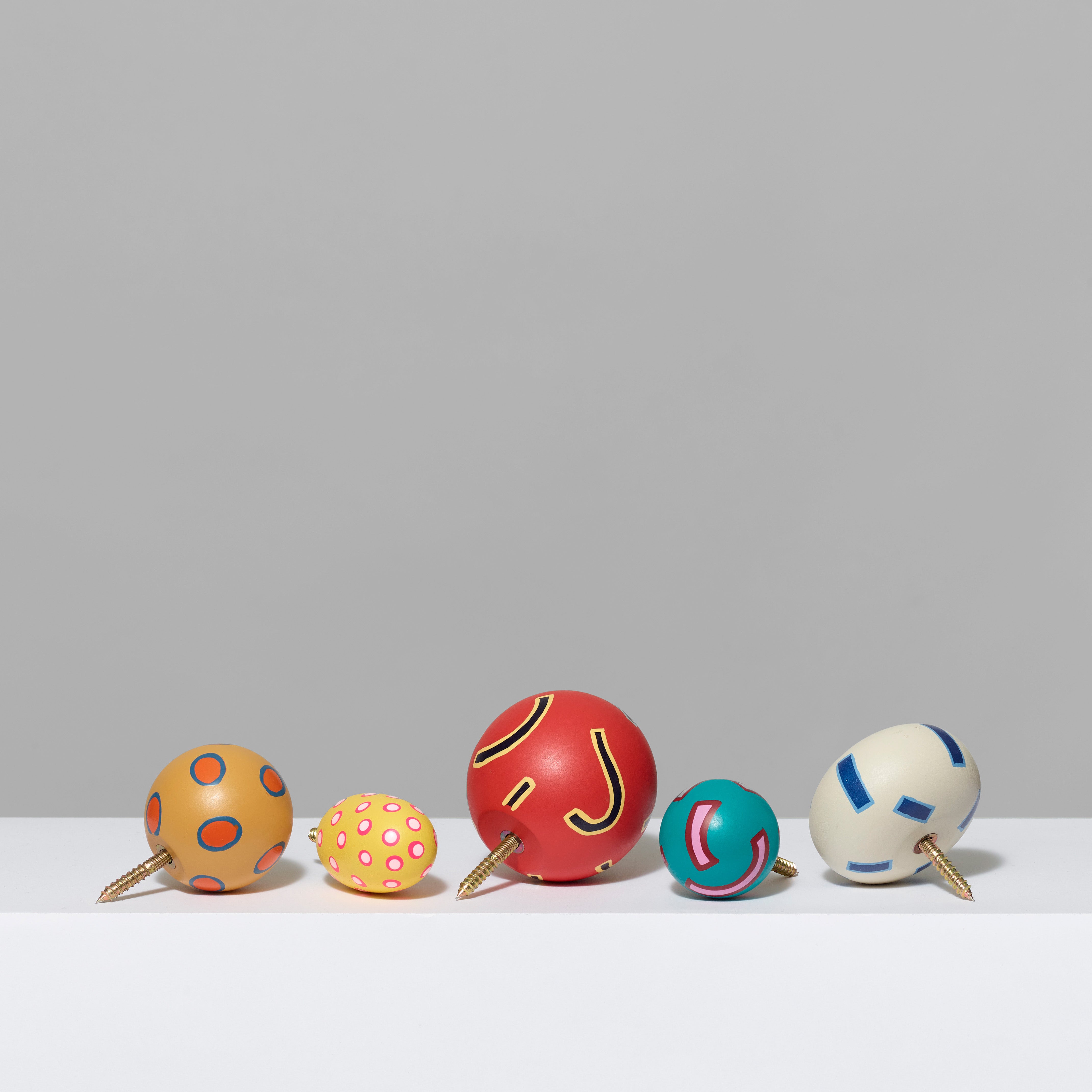 Set of 5 painted wood wall hooks by Chiaozza in numerous sizes and designs