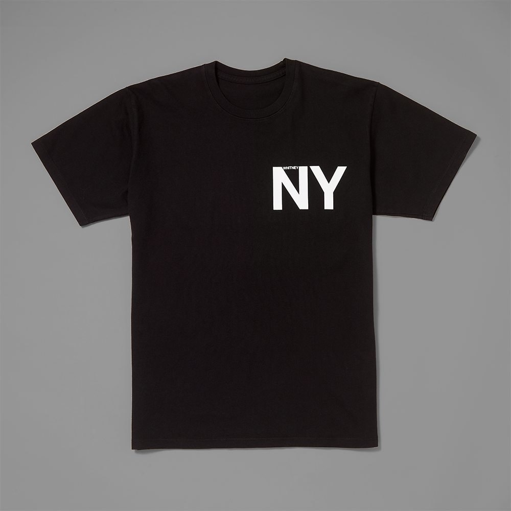 100% cotton black t-shirt with NY and Whitney screen printed in white