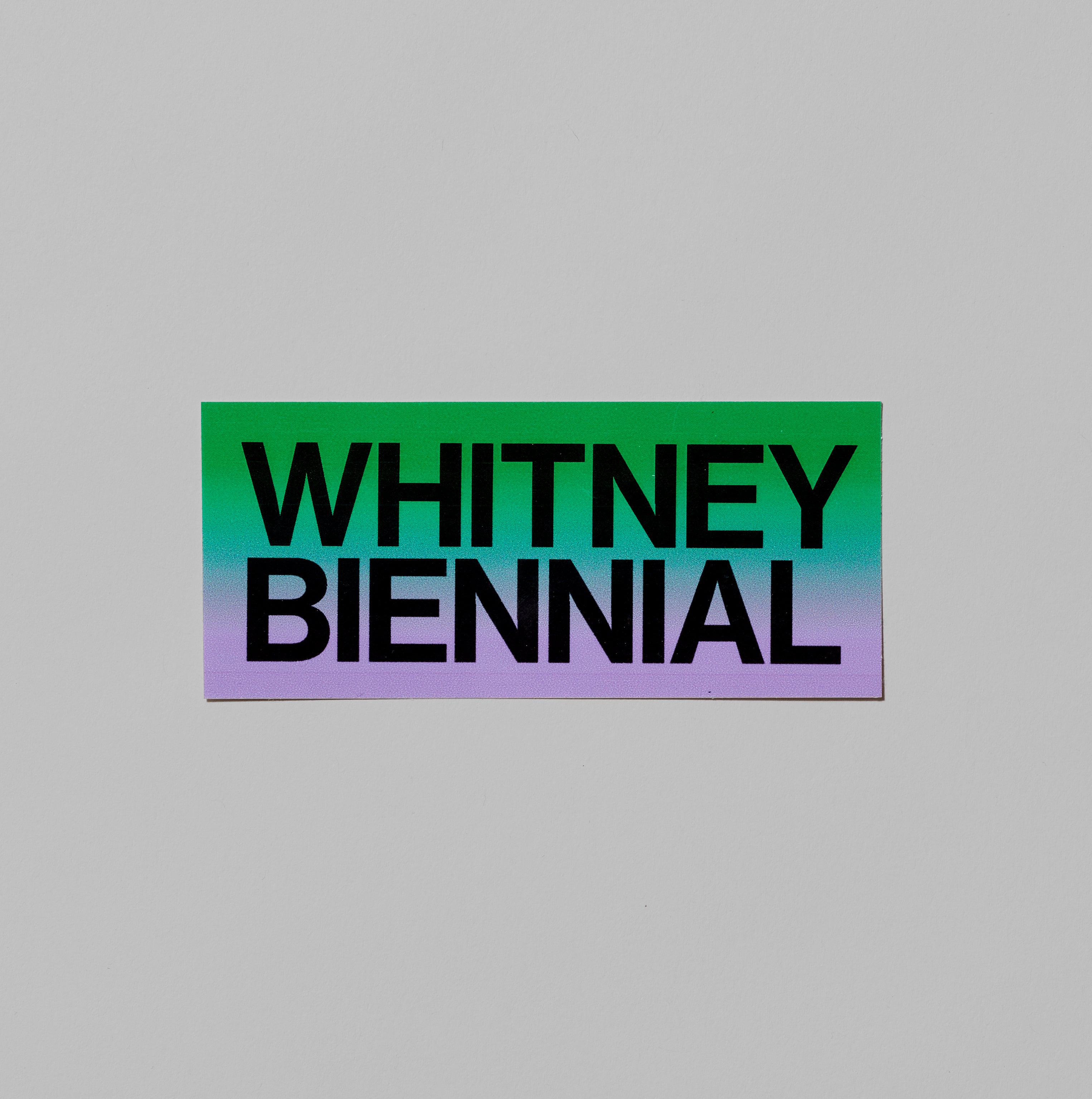 Green and purple Whitney Biennial sticker