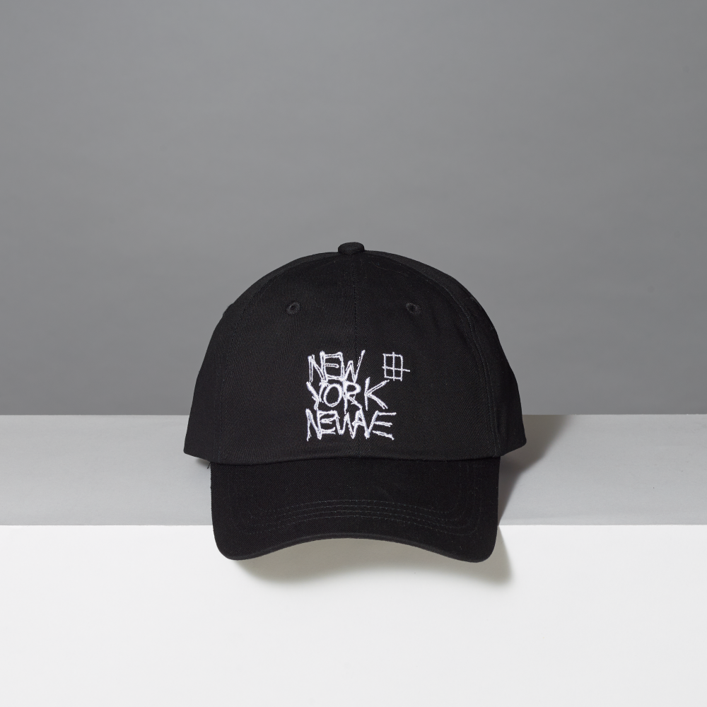 100% cotton twill black cap featuring Basquiat's New York/New Wave embroidered in white thread.
