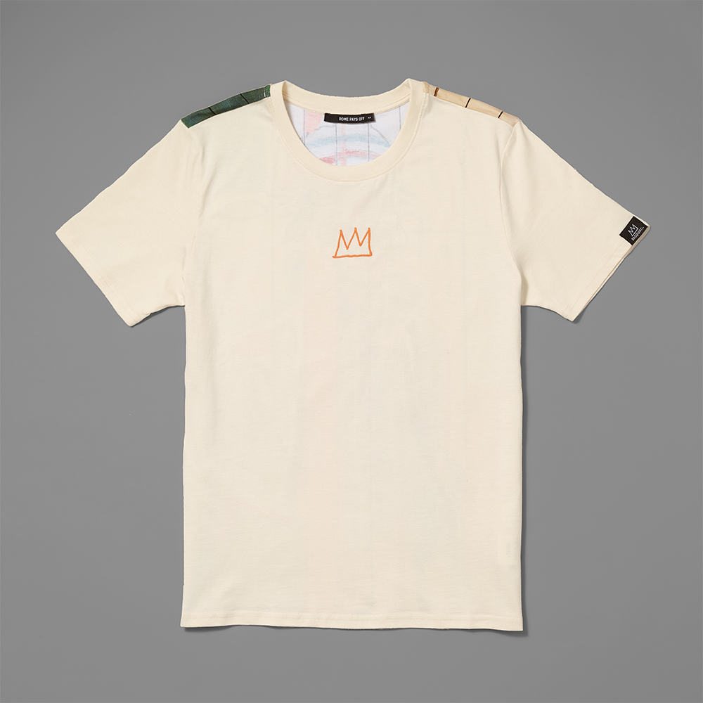 100% cotton jersey beige t-shirt featuring Basquiat's signature crown