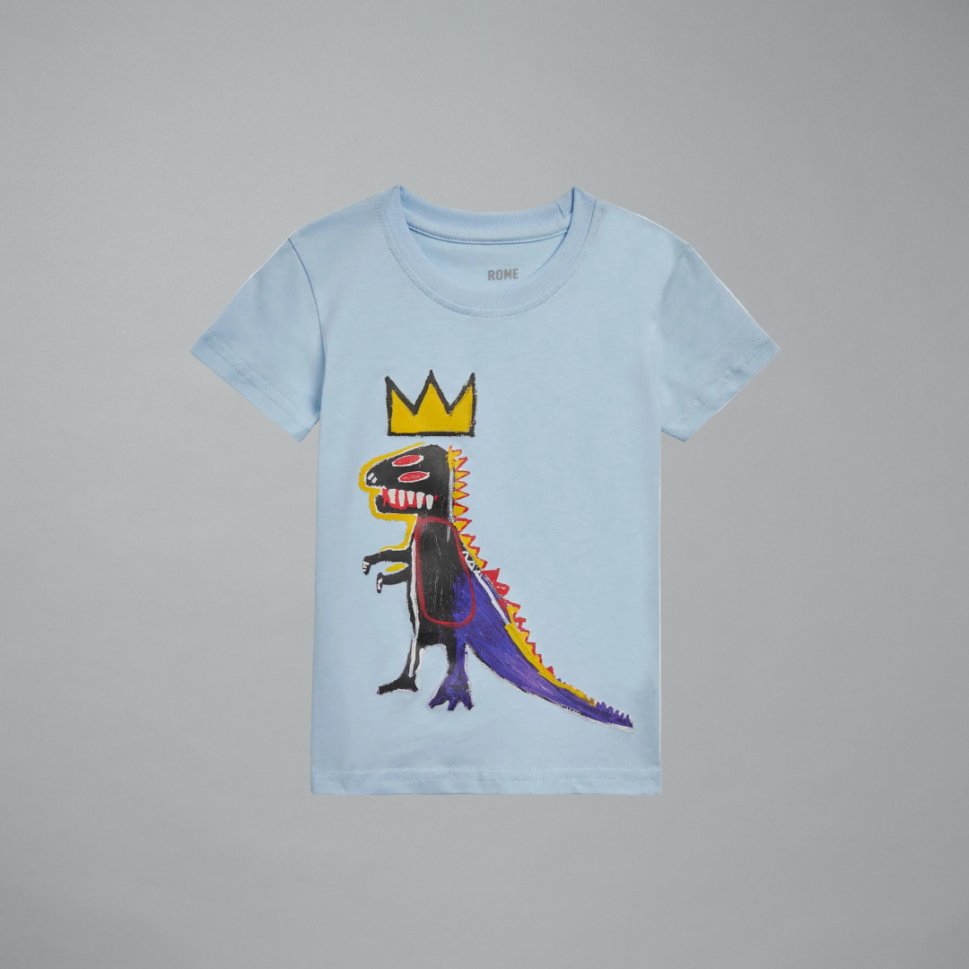 Light blue t-shirt featuring Pez Dispenser by Jean-Michel Basquiat