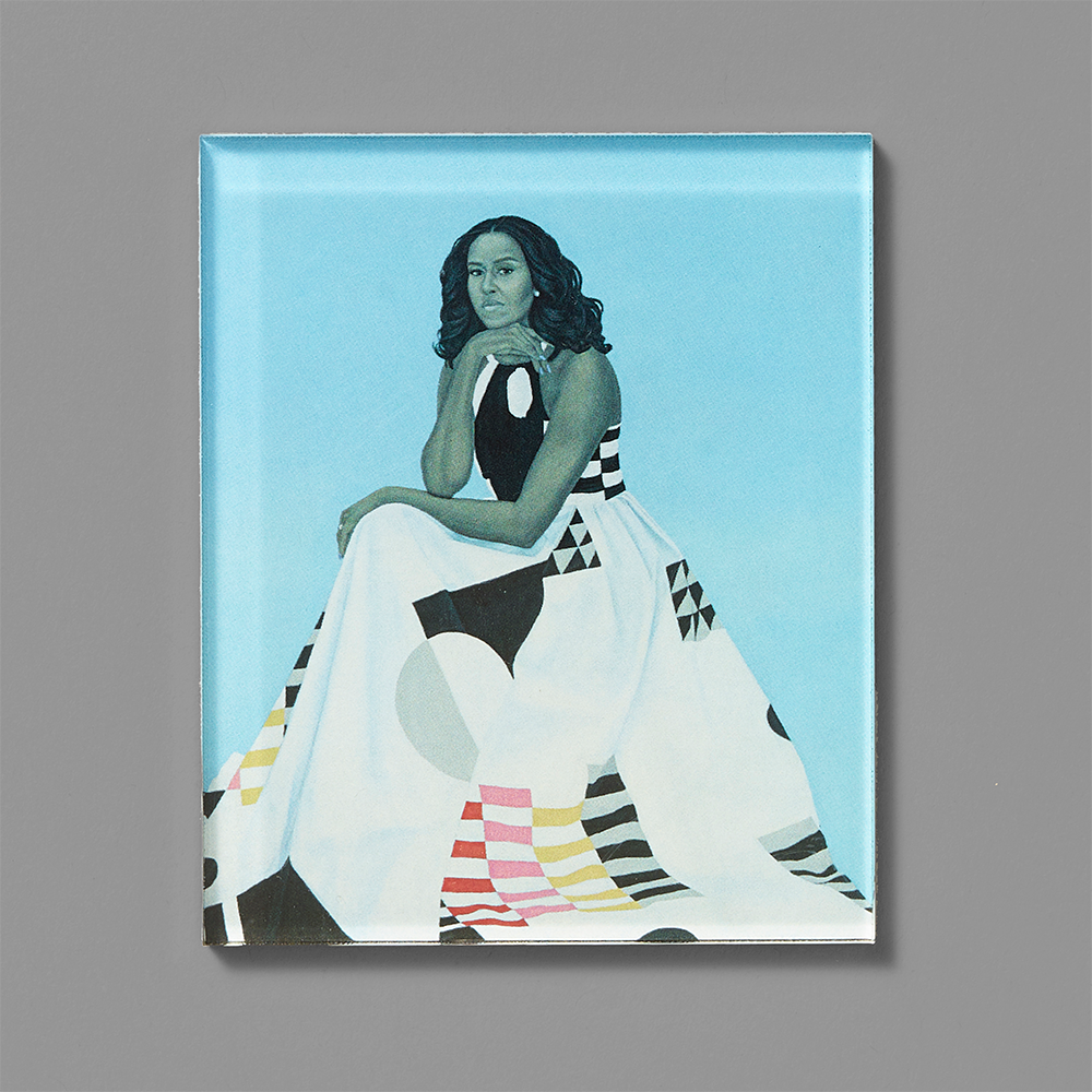 100% acrylic magnet featuring Amy Sherald's Michelle LaVaughn Robinson Obama. Measures 2.75" x 3.38"