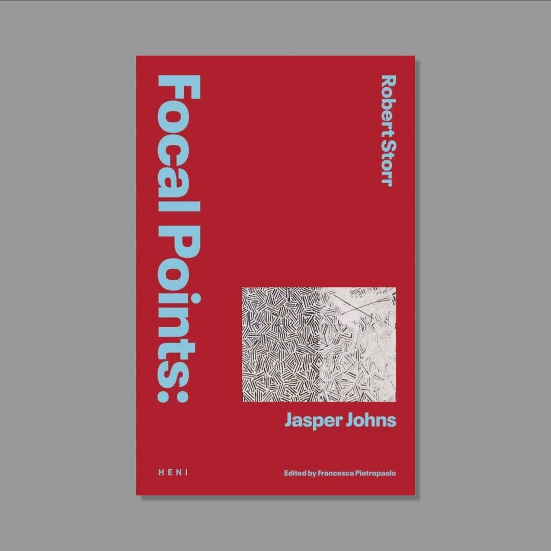 Book cover of 'Focal Points' by Robert Storr with Jasper Johns artwork on a red background
