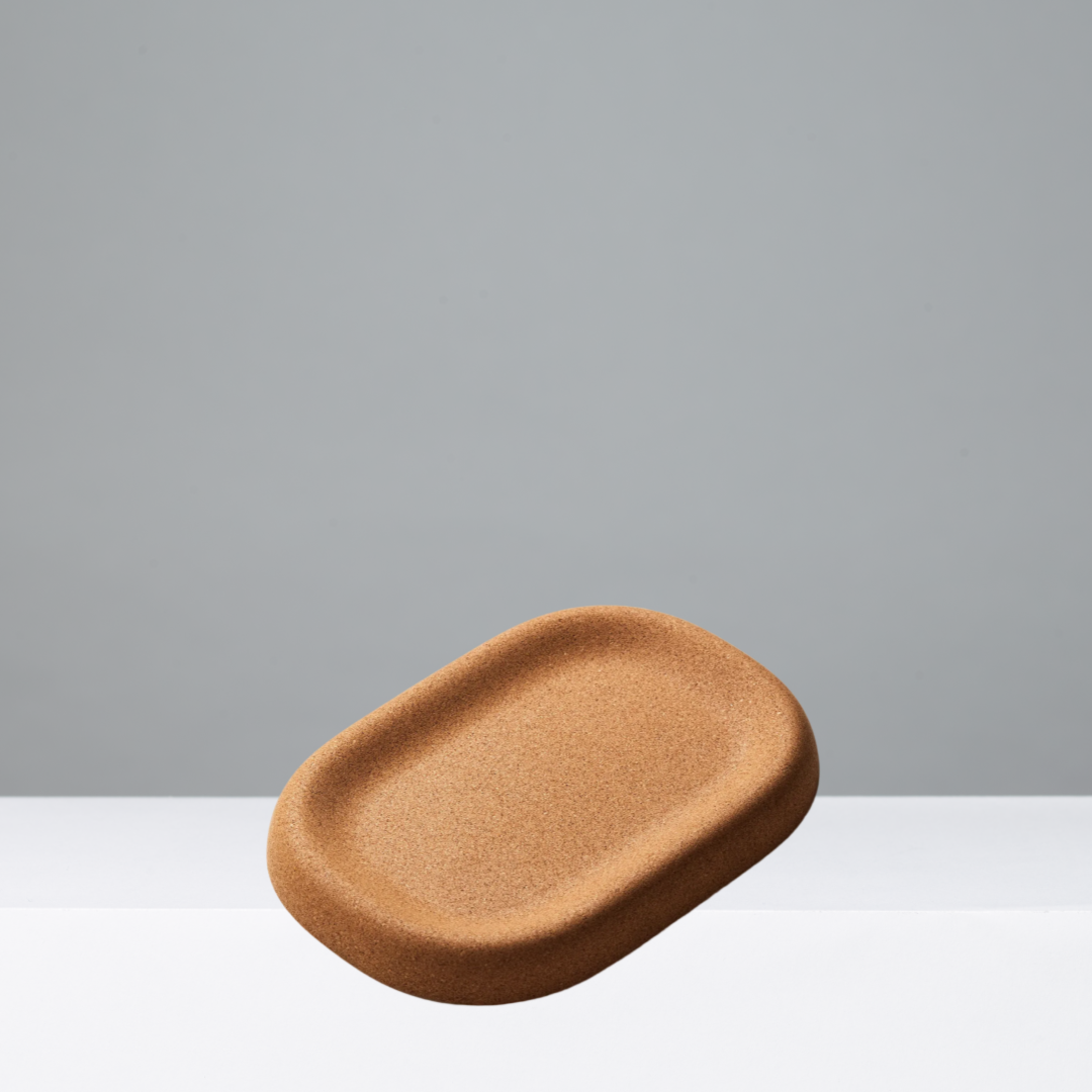 Cork tray on a gray background