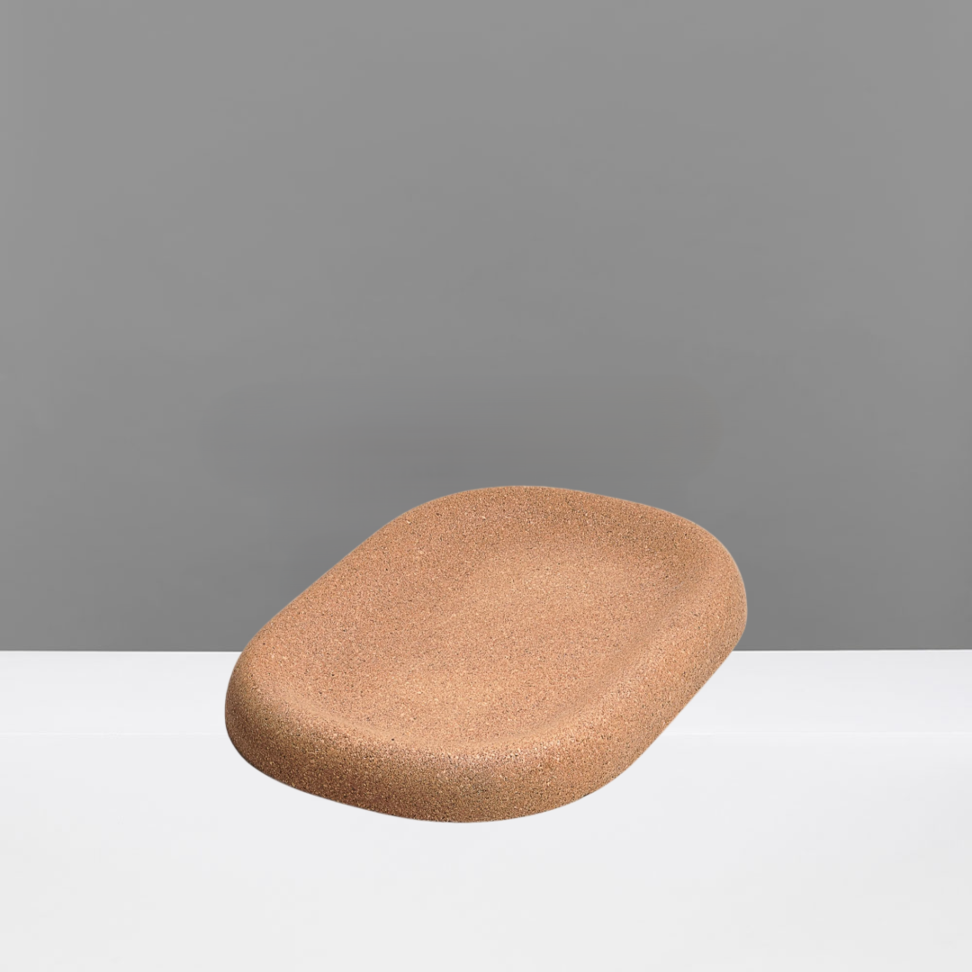 Cork tray on a gray background