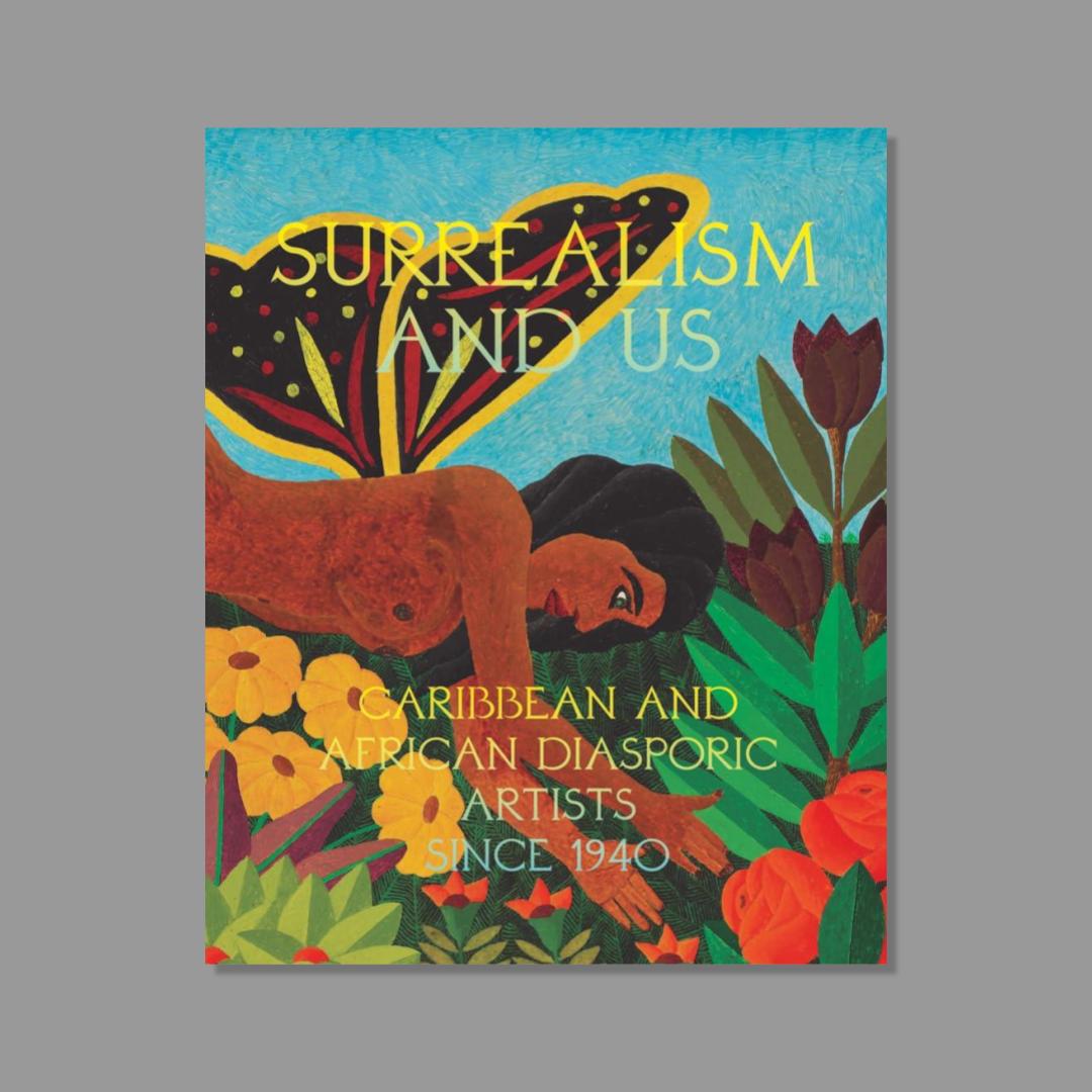 Book cover titled 'Surrealism and Us' featuring a woman and plants on a blue background.