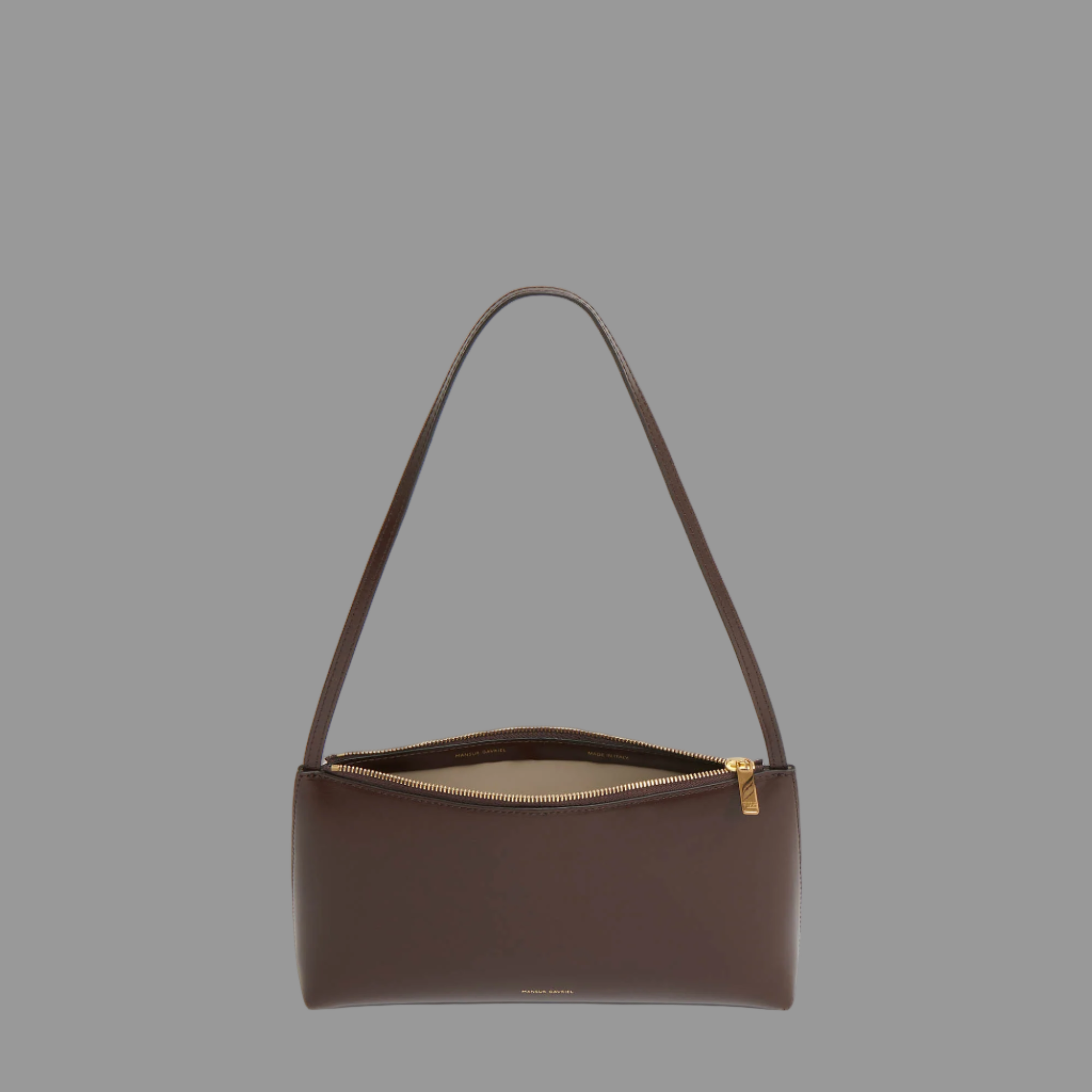 Chocolate shoulder bag on a light gray background