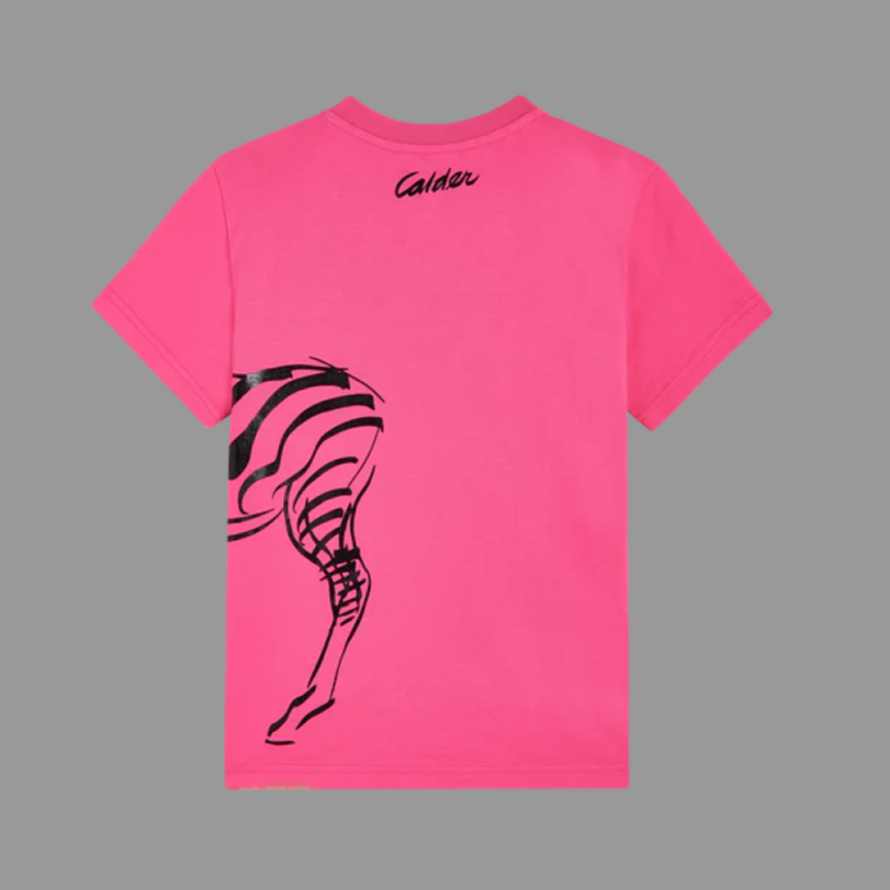 Pink t-shirt with black zebra design on a gray background