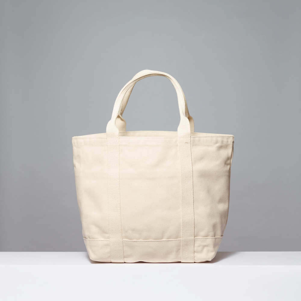 Beige tote bag on a gray background