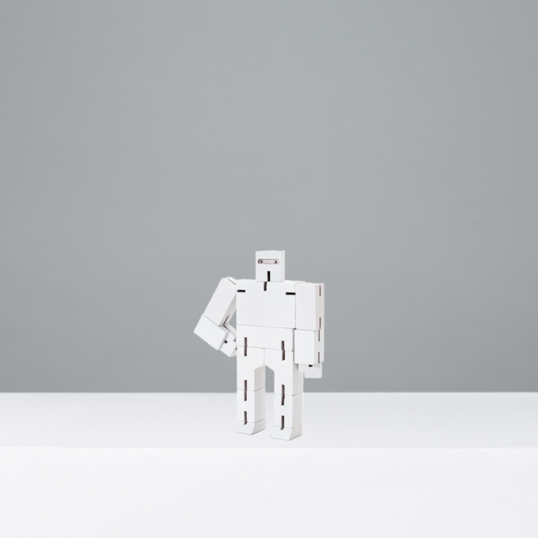 White robot model on a gray background