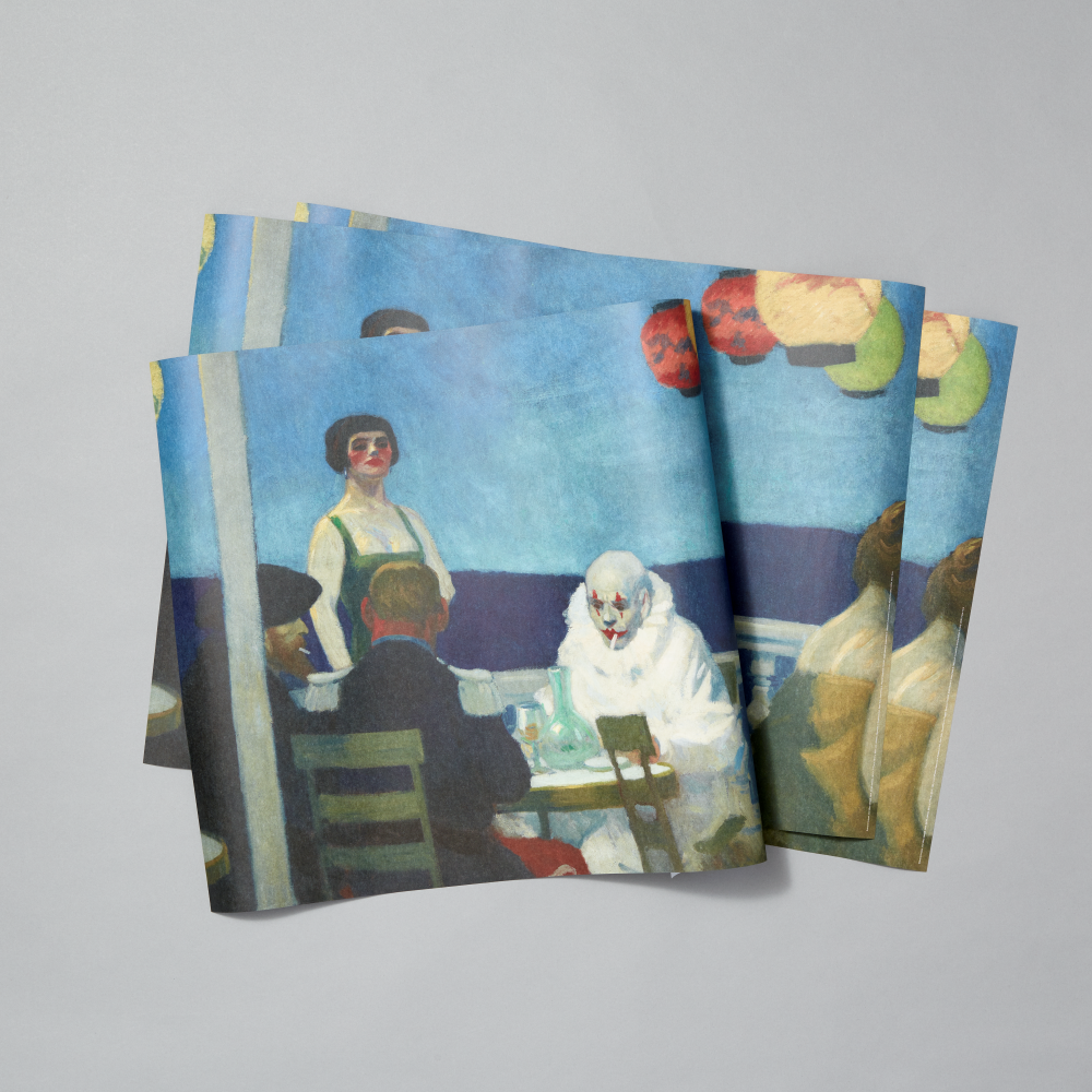 Set of three sheets of wrapping paper featuring Edward Hopper's Soir Bleu