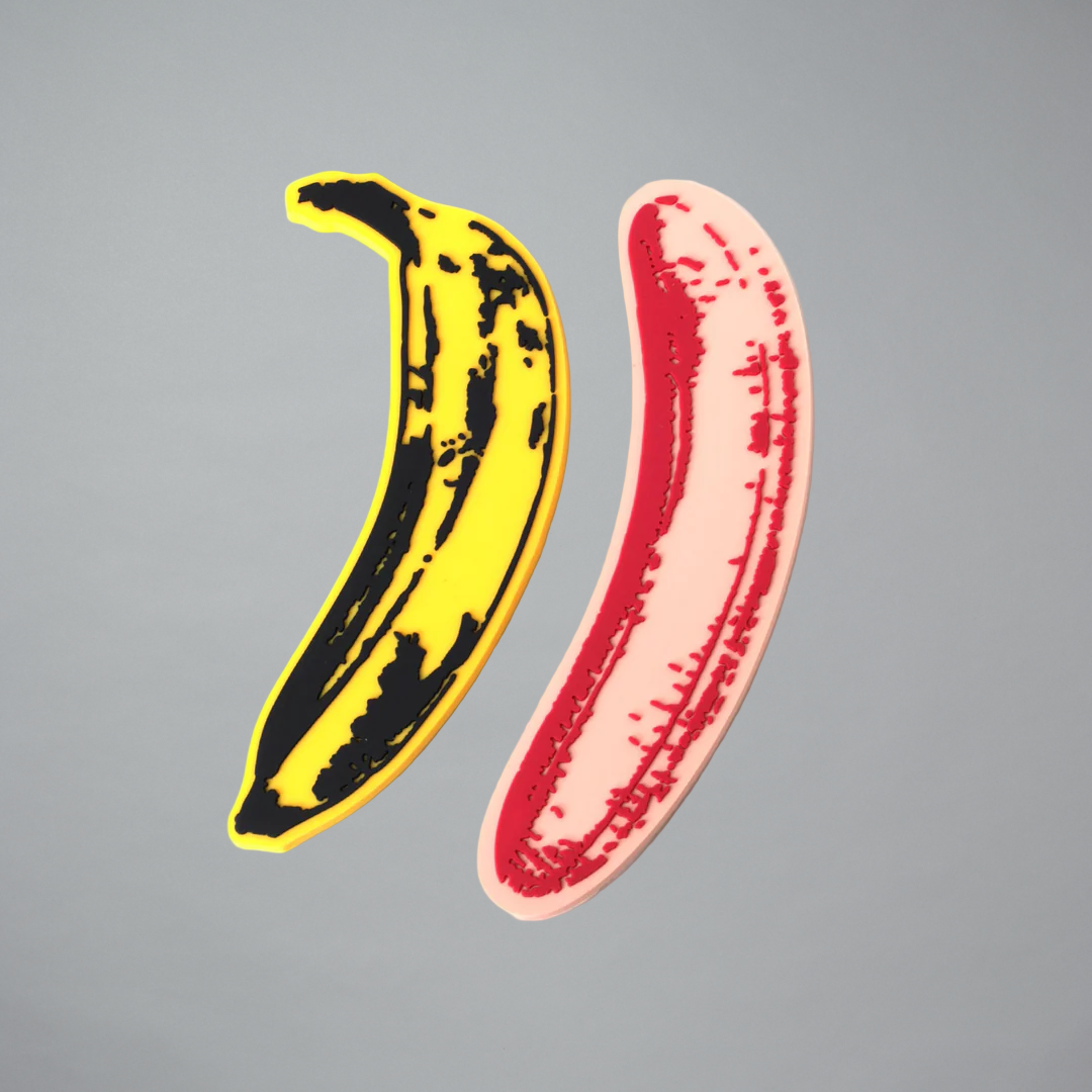 Andy Warhol Bananas magnet set on a gray background