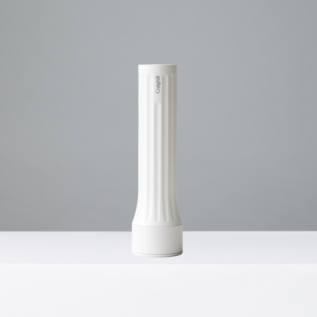 White flashlight on a gray background