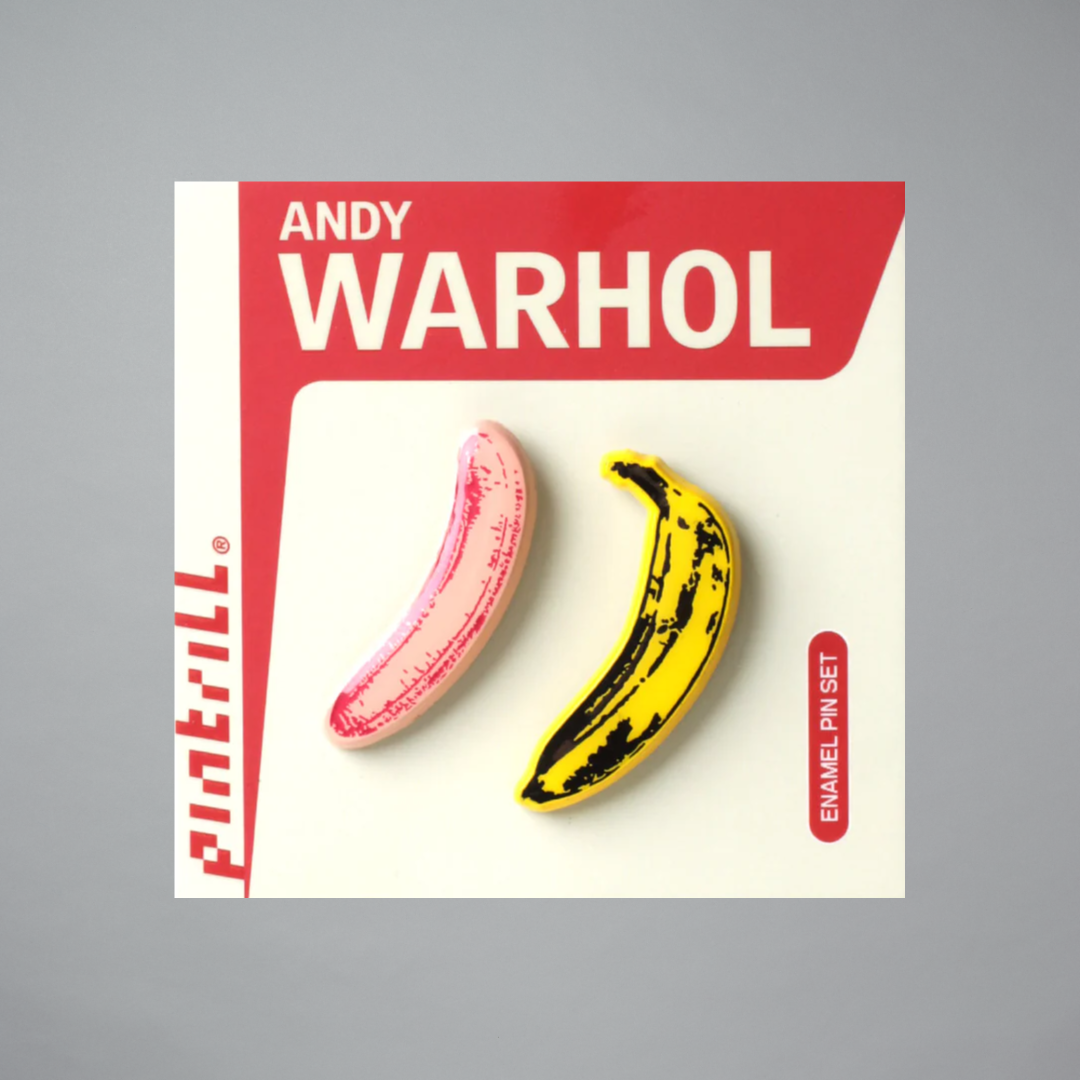 Yellow and Pink banana enamel pins by Andy Warhol