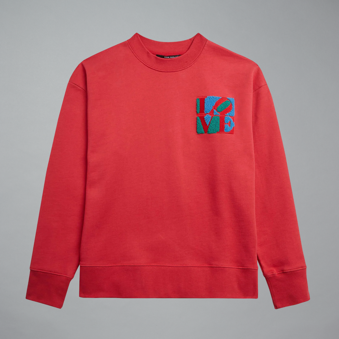 Red sweatshirt featuring LOVE by Robert Indiana