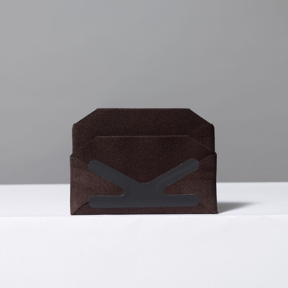 Card wallet of coffee brown ultrasuede, featuring the brand 'Craighill'.