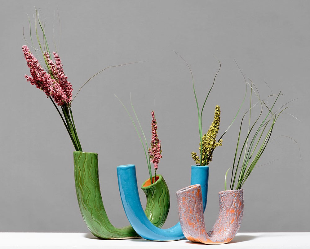 Selection of hand built ceramic vases by artist Julia Elsas