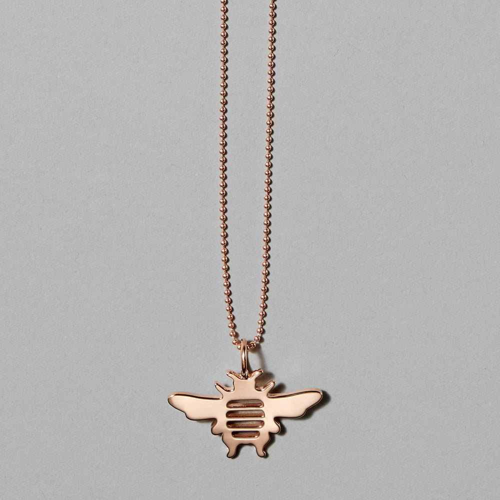 18K rose gold vermeil bee necklace by Michele Benjamin. Measures 1 3/8"x 1 ¾"x 5/8".