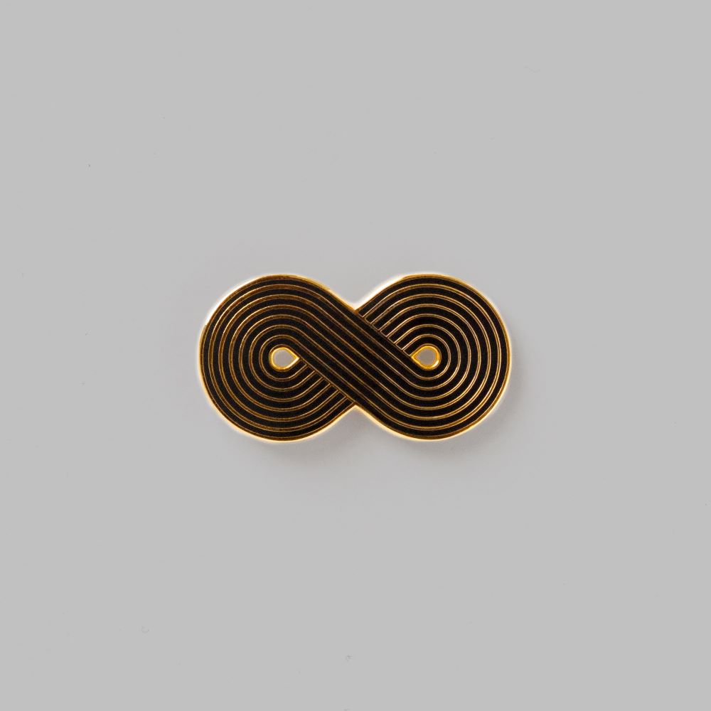 1.25" Hard enamel "Forever Gay" pin in black and gold