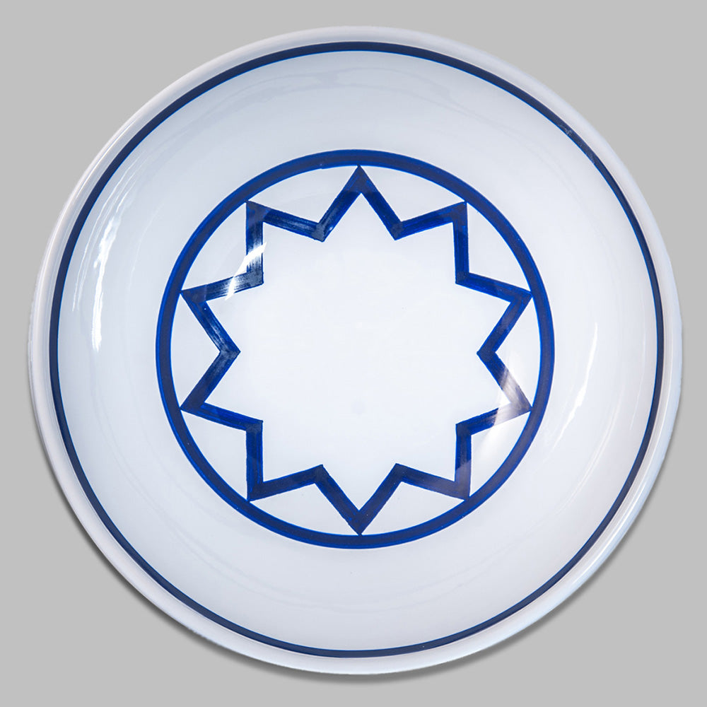 Glazed ceramic 12" Sol LeWitt star serving bowl in blue