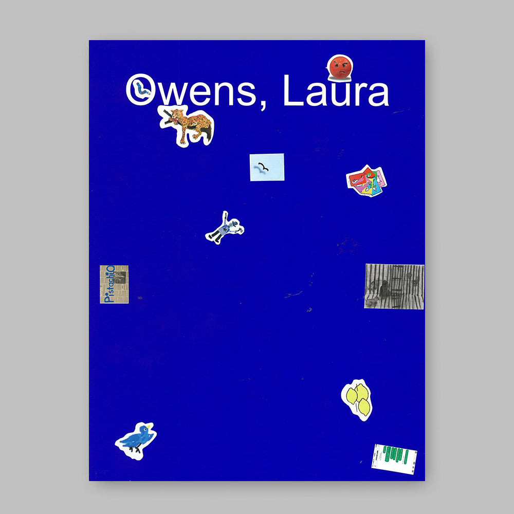 Front cover of the Laura Owens Second Edition exhibition catalogue with stickers