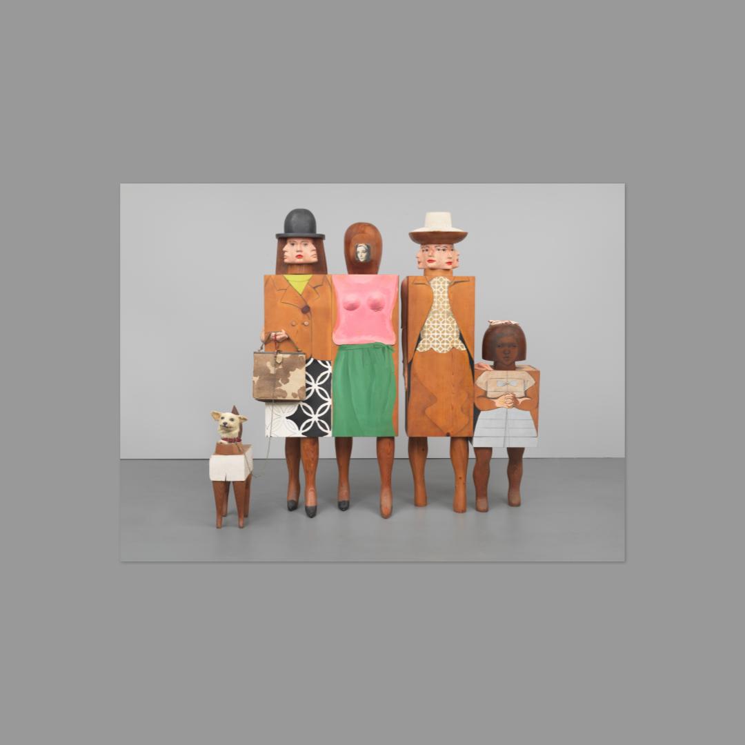 Postcard featuring Marisol's 'Women and Dog' artwork