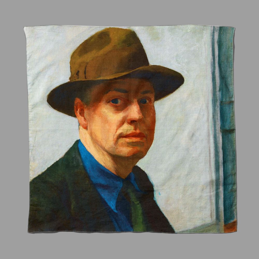 100% Cotton bandana featuring Edward Hopper's Self Portrait. Measures 20" x 20"