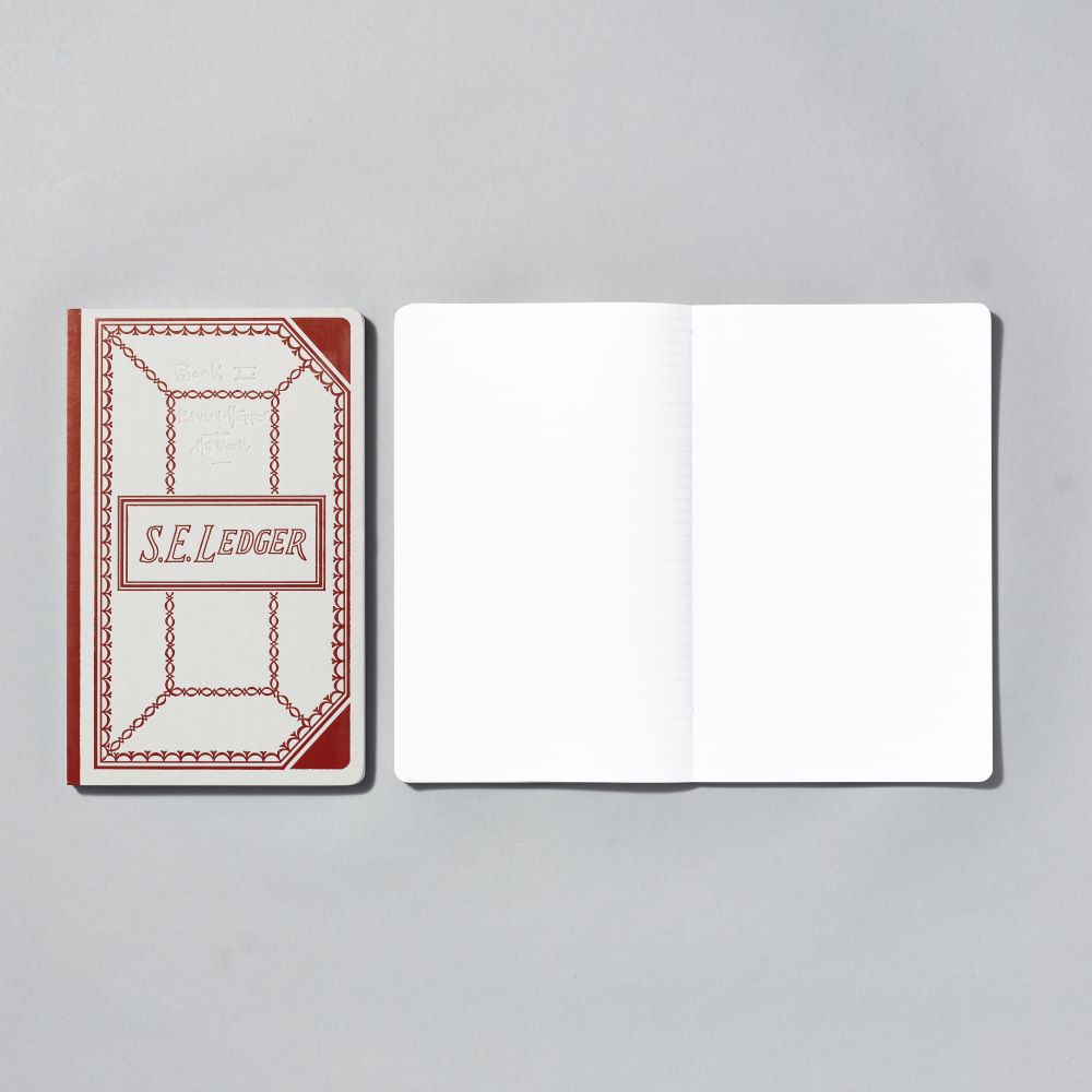 Ruled notebook featuring Edward Hopper's S.E. ledgers as the front cover.