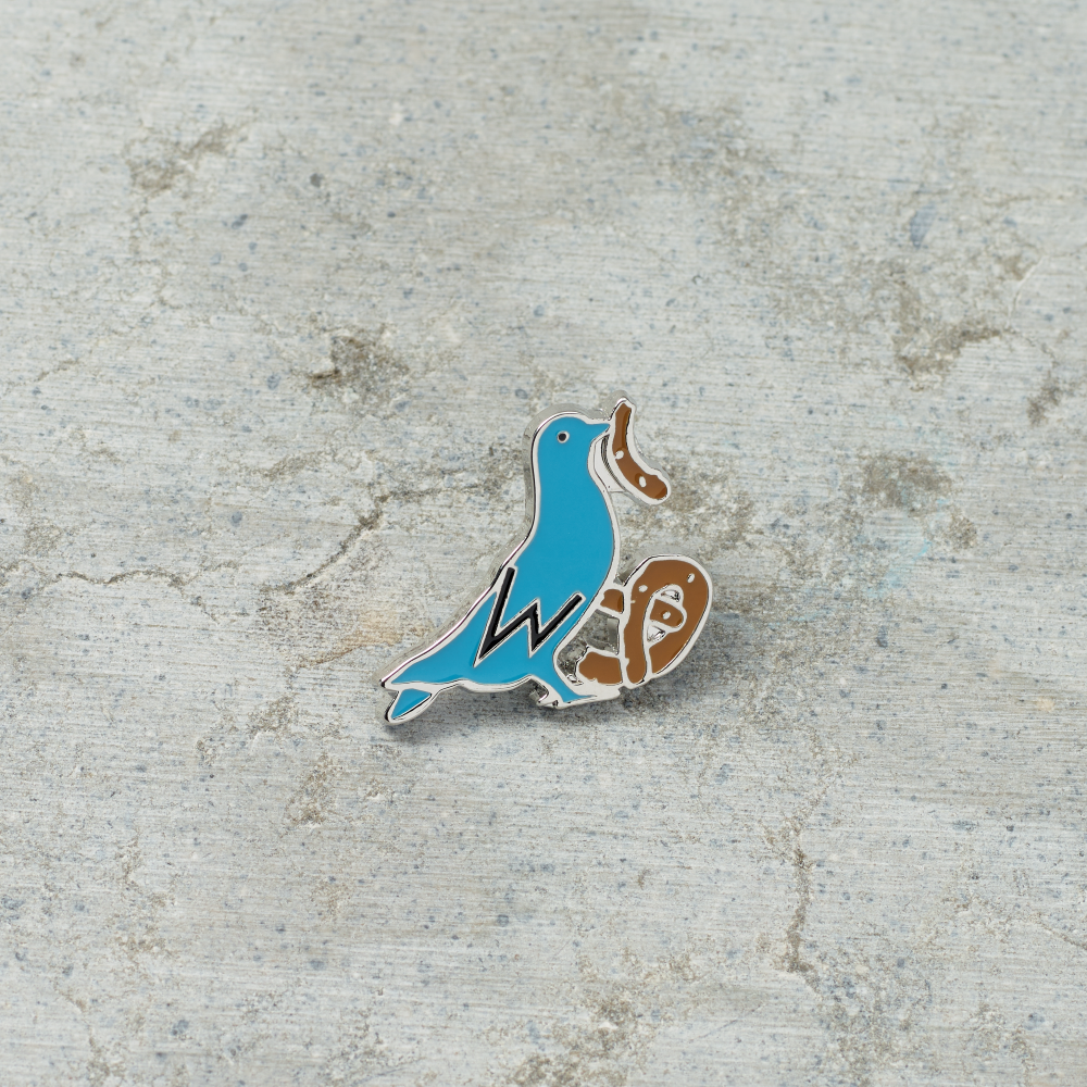Pigeon hard enamel and metal pin illustrated by Tamara Shopsin.
