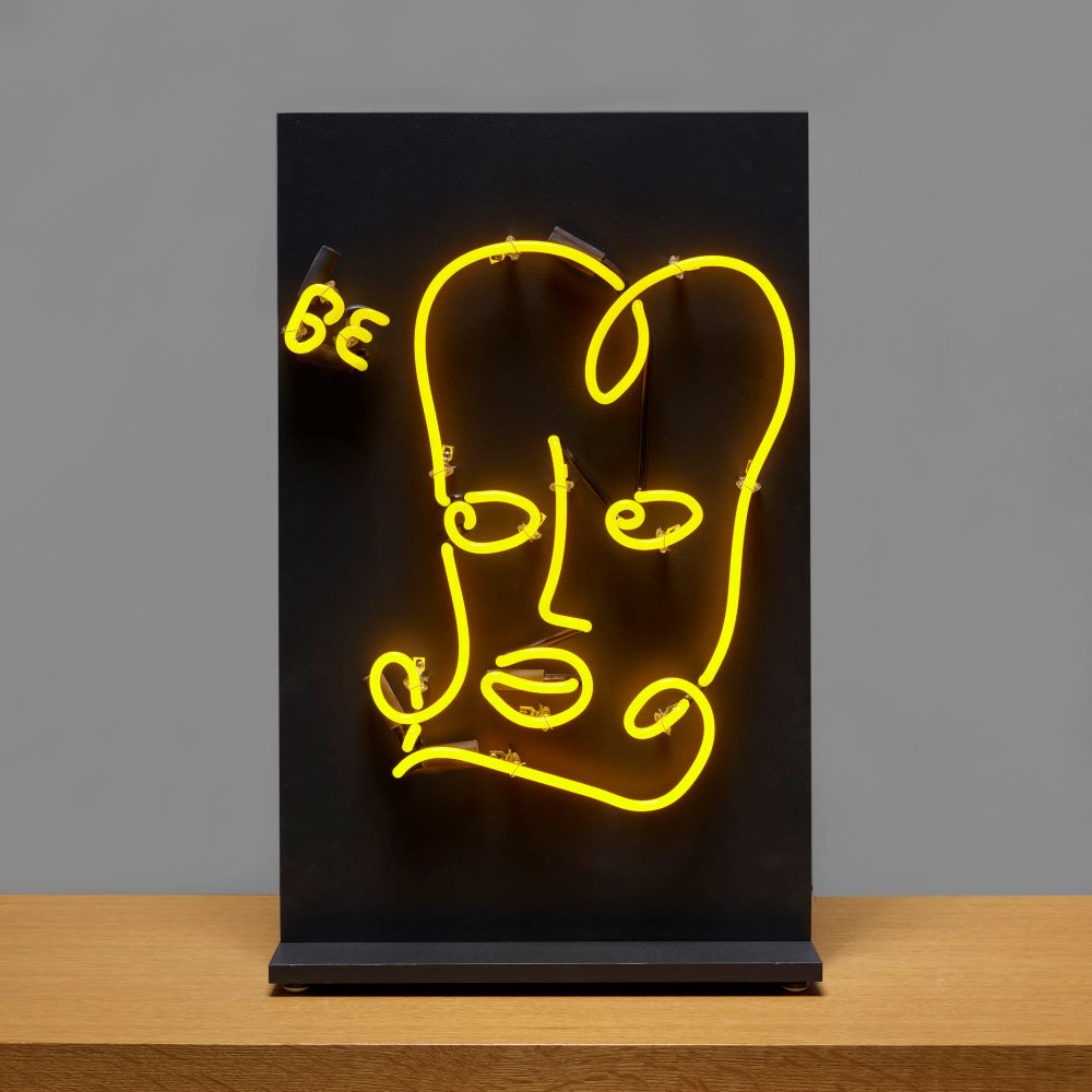 10mm lite yellow neon edition of Shantell Martin's BE WELL in black on tabletop. Measures 11" W x 24" H.