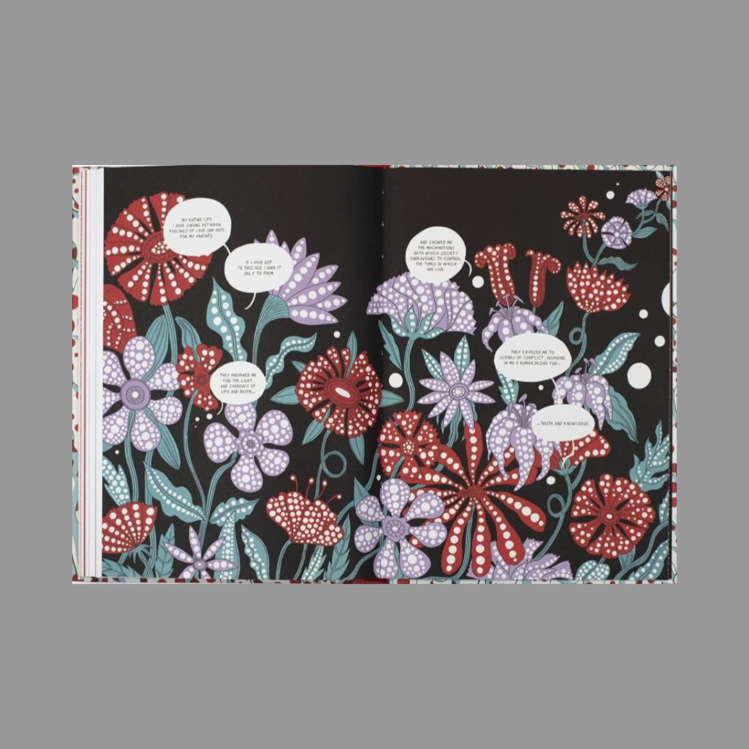 Inner spread of Kusama: The Graphic Novel