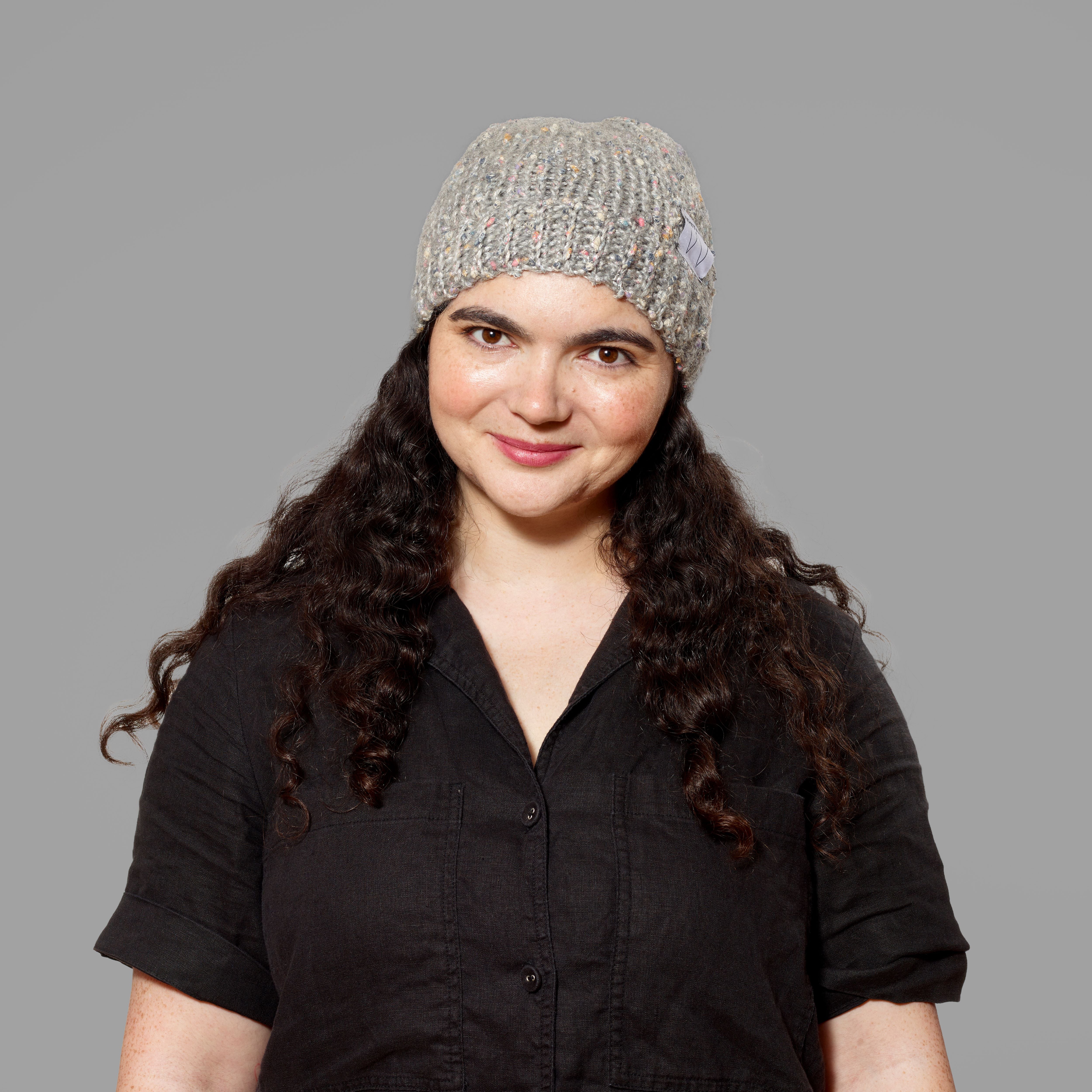 Model wearing 100% wool Whitney hat