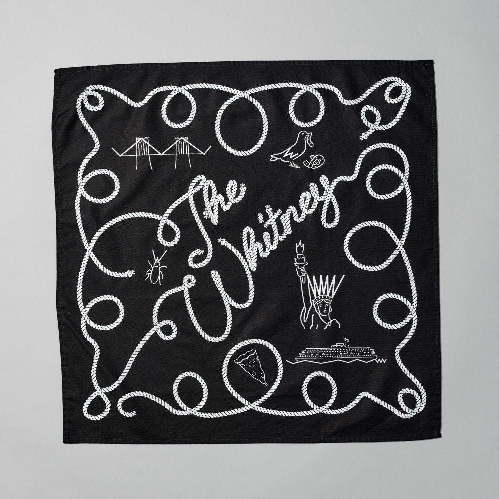 100% cotton, 23" x 23"  black bandana with illustrations by Tamara Shopsin