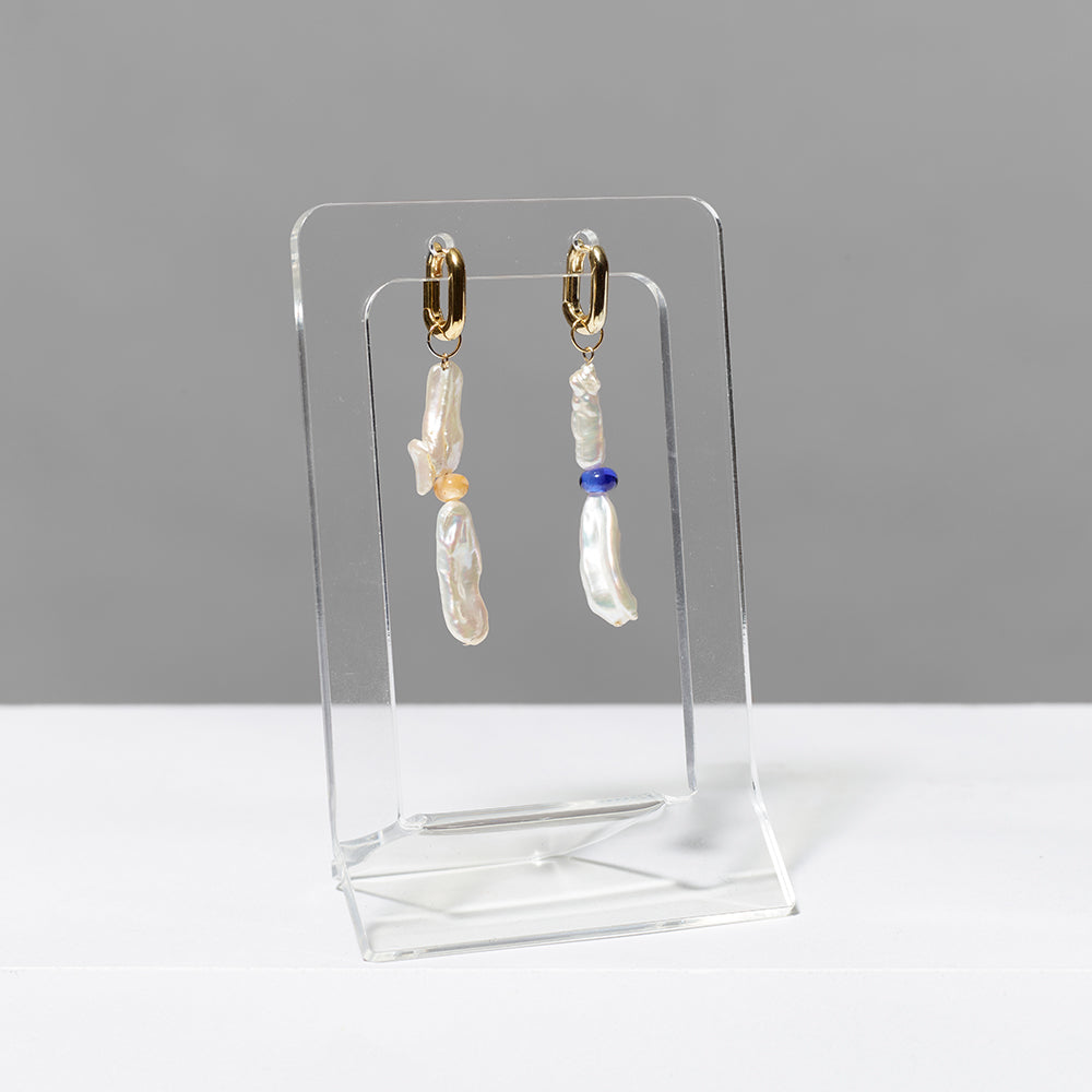 Gone Girl 08 Earrings made from lamp work glass beads, Keshi Biwa freshwater pearls. 