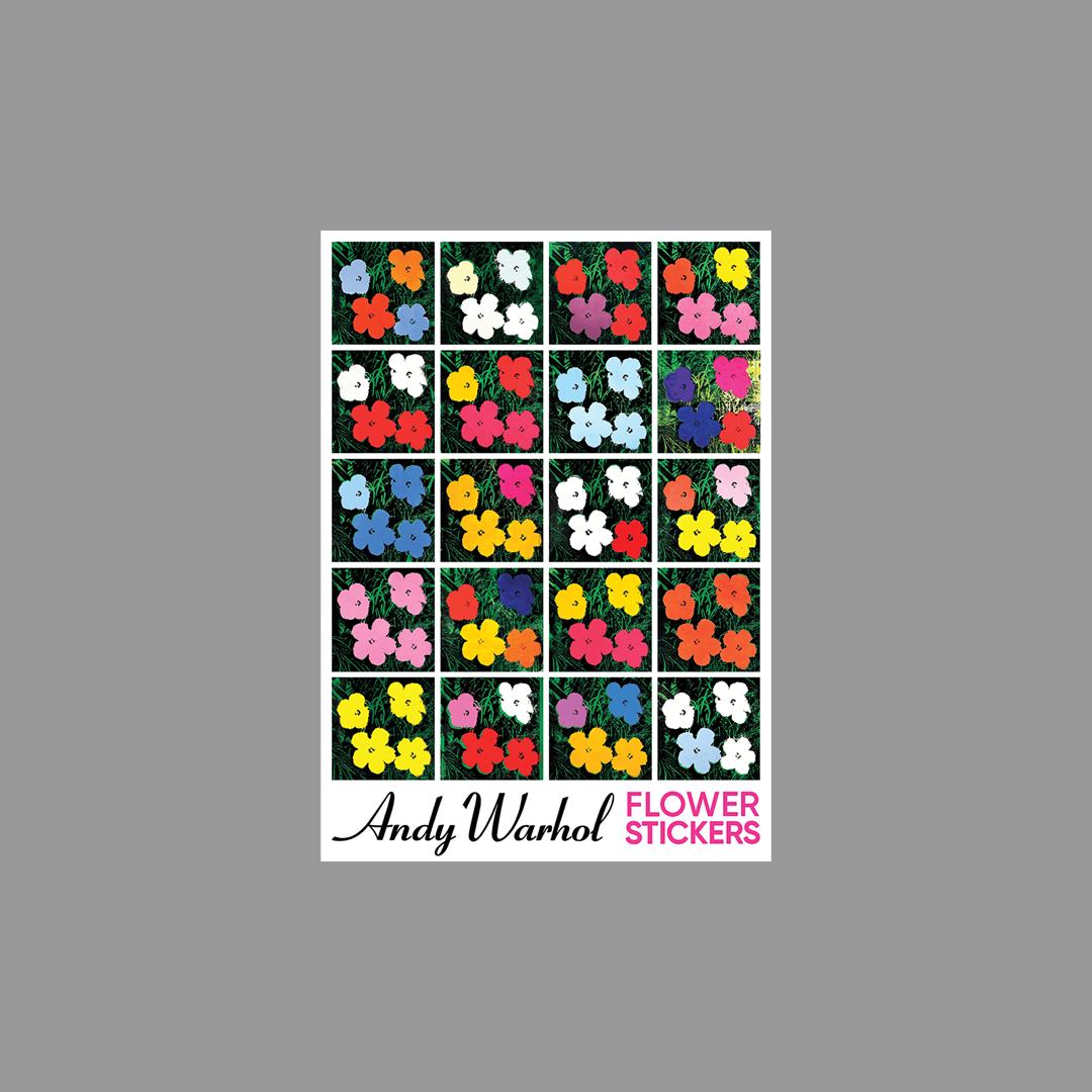 Andy Warhol Flower Stickers packaging on a gray background