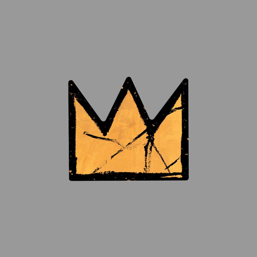 Premium vinyl sticker featuring a gold crown by Jean-Michel Basquiat
