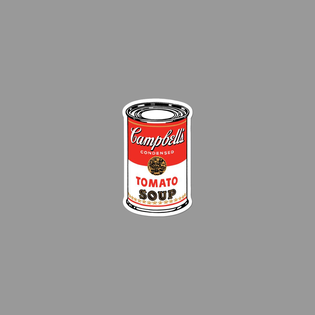 Campbell's Tomato Soup can sticker on a gray background