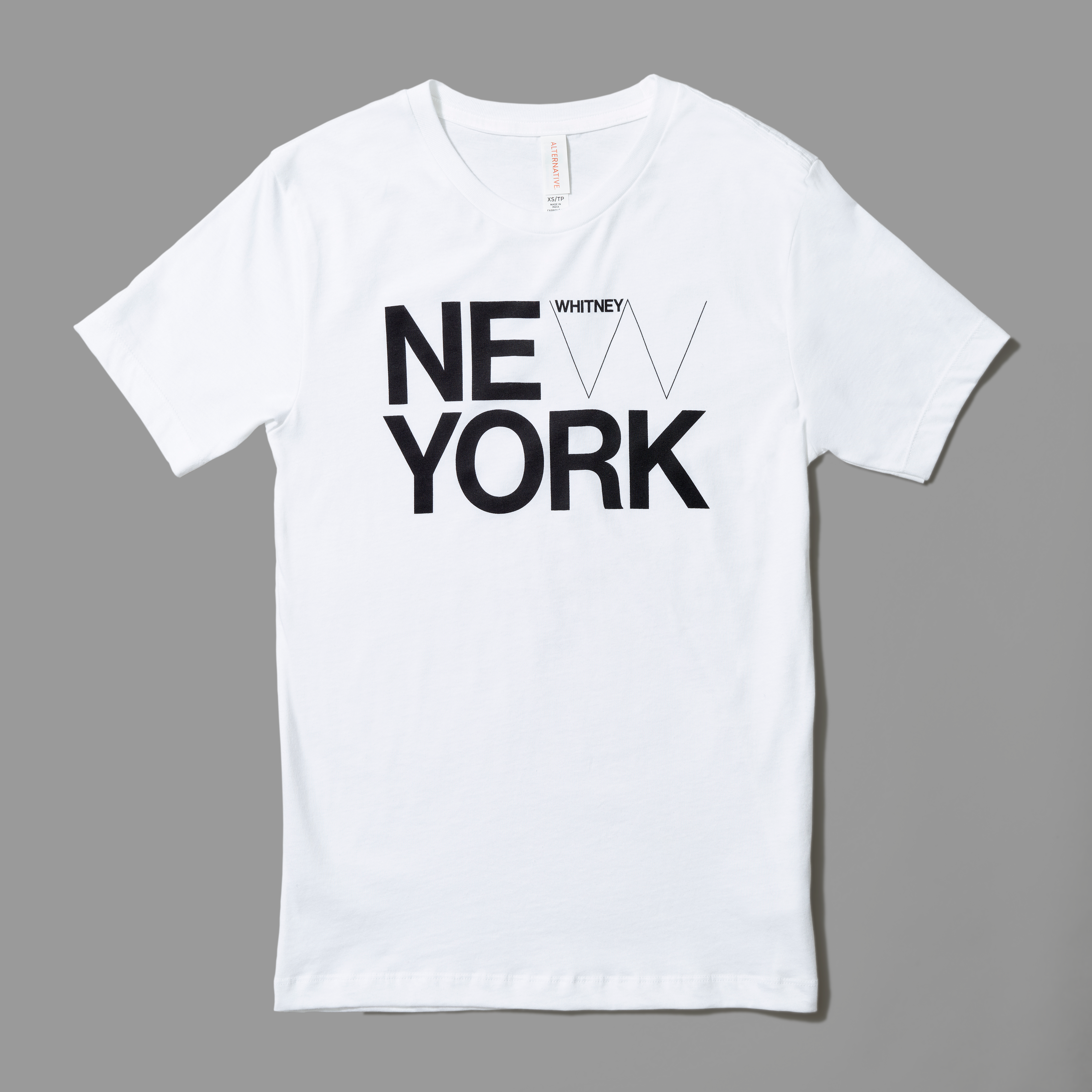 100% cotton white t-shirt with New York and the Whitney logo screen printed in black text