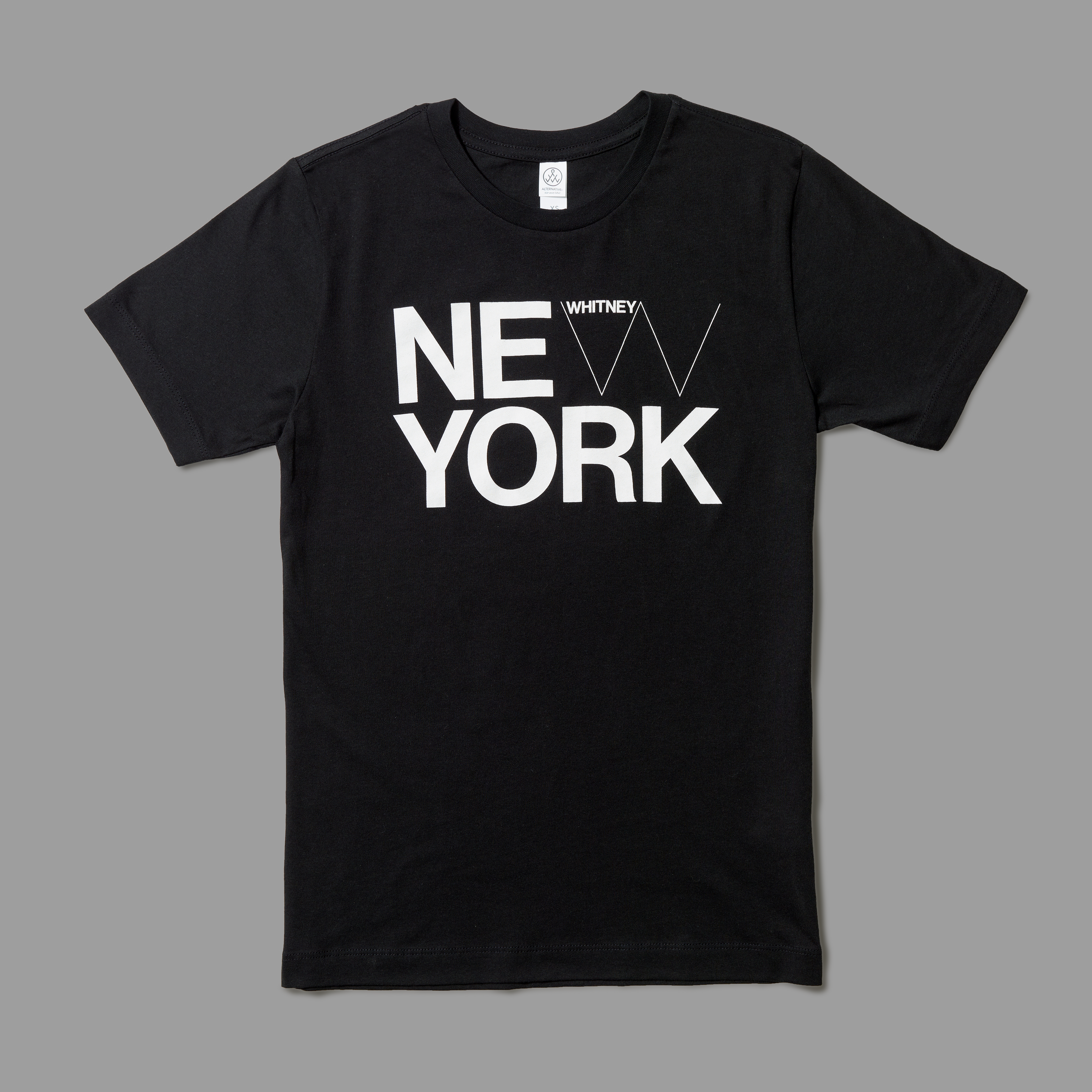 100% cotton black t-shirt with New York and the Whitney logo screen printed in white text